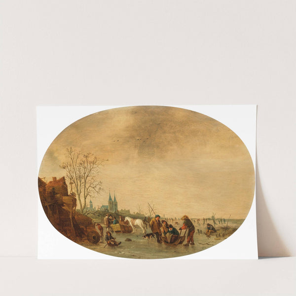 A winter landscape with skaters on the ice by Isaac van Ostade