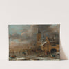 A winter landscape with skaters on the ice by Nicolaes Molenaer