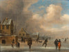 A winter landscape with skaters on the ice