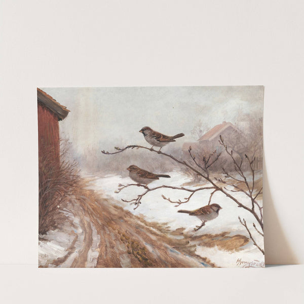 A winter scene with birds by Anders Abrahamsen Kongsrud
