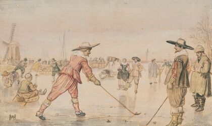 A Winter Scene with Two Gentlemen Playing Colf