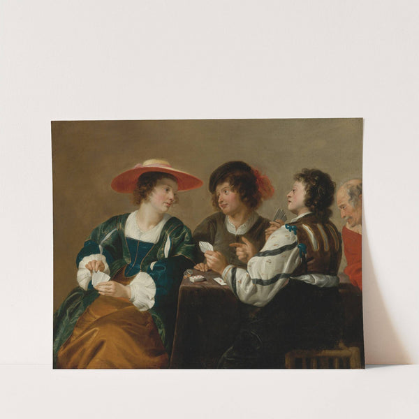 A woman and three men seated around a table playing cards by Theodoor Rombouts