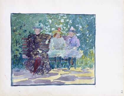 A woman and two girls sitting in the park (1895–1897)