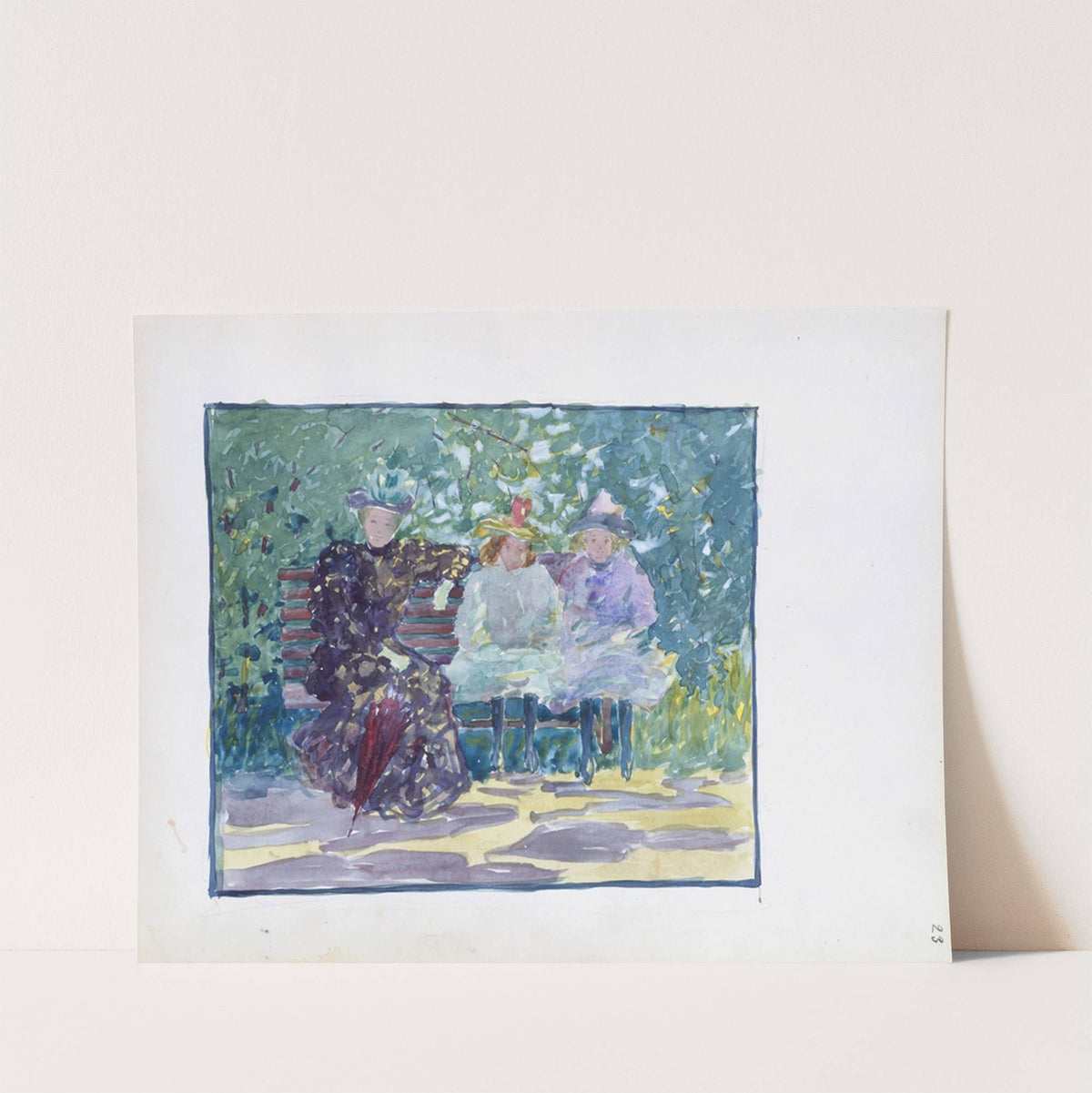 A woman and two girls sitting in the park (1895–1897) by Maurice Prendergast