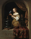 A Woman Feeding a Parrot,with a Page