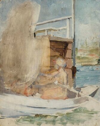 A Woman In A Boat At The Pier