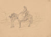 A woman on a horse led by a man in fez