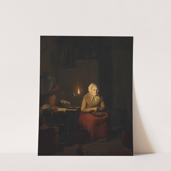 A Woman Preparing a Meal by Candlelight by Johannes Rosierse