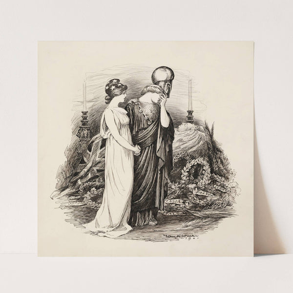 A woman representing the United States tries to comfort a woman in military garb who grieves the death of Queen Victoria of the United Kingdom (1901) by William Henry Walker