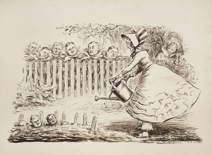 A woman waters plants in her garden (1920)