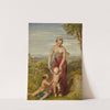 A woman with two children in a hilly landscape by George Richmond