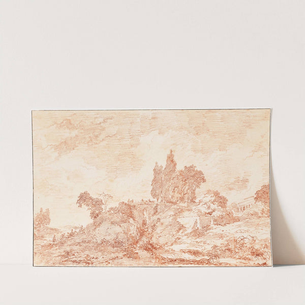 A wooded landscape with a distant villa by Jean-Honoré Fragonard