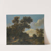 A wooded landscape with travellers on a sandy path by Adriaen Hendriksz. Verboom