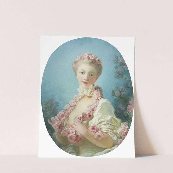 A Young Blonde Woman With a Garland of Roses Around Her Neck by Jean-Honoré Fragonard