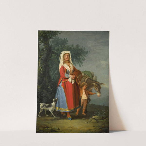 A Young Girl In Traditional Neapolitan Dress In A Landscape, Together With A Young Boy And A Donkey by Pietro Fabris