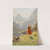 A young girl with a basket in the mountains by Hans Dahl