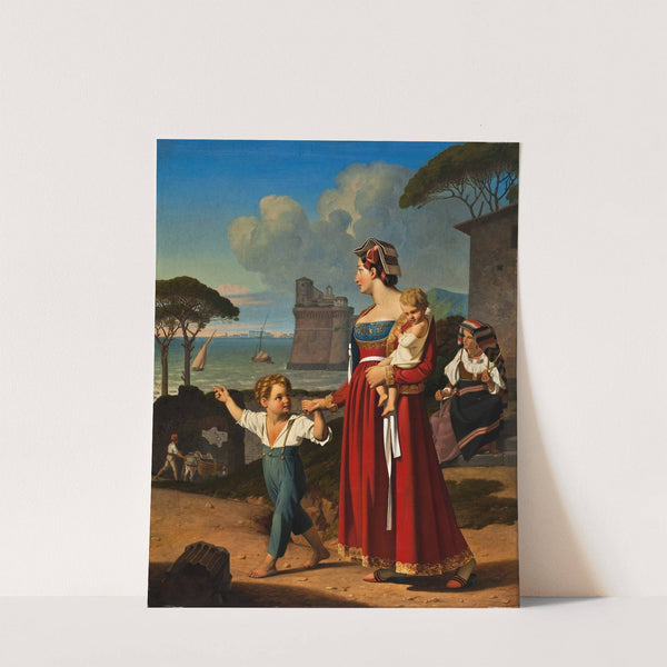 A Young Italian Woman With Her Children And An Old Woman Spinning, Nettuno by Niels Peter Holbech