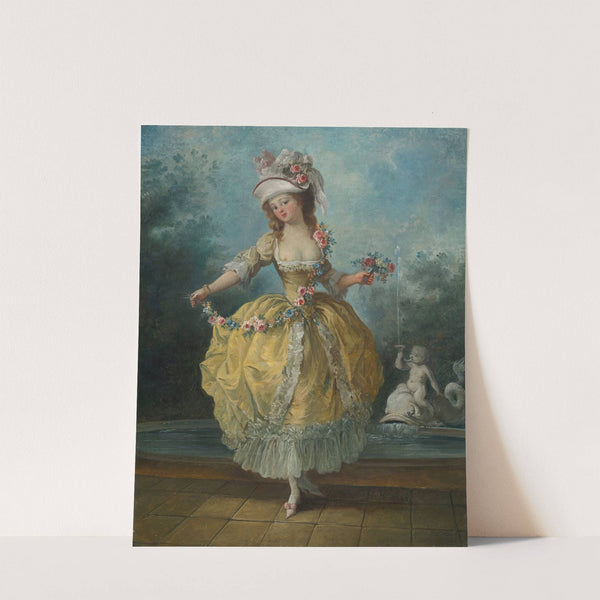 A Young Lady In A Garden, Holding A Garland Of Flowers by Jean-Frédéric Schall