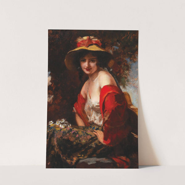 A Young Lady With A Straw Hat by Leopold Schmutzler