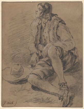 A Young Man Seated on the Ground
