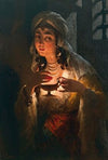 A young Turkish woman with an oil lamp