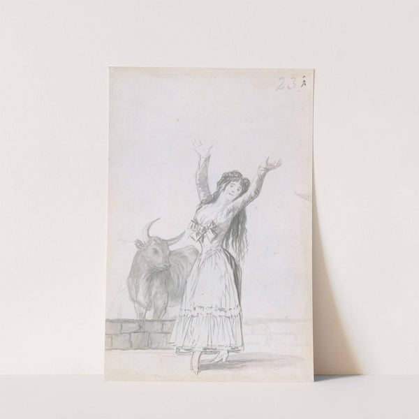 A young woman dancing, her arms raised, a bull in the background (1796–97) by Francisco de Goya