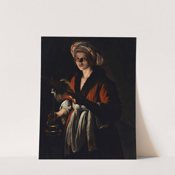 A Young Woman Holding A Distaff Before A Lit Candle by Adam de Coster