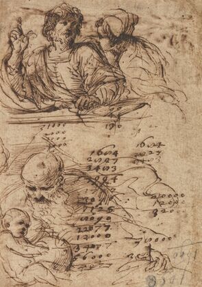 A youth addressing a man, and an old man with a child