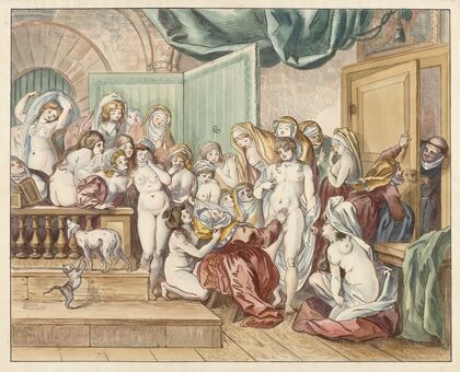 Abdes discovers a young man among her undressed nuns (1800)