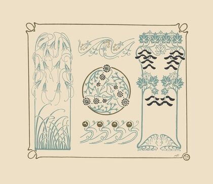 Abstract design based on berries, leaves, grasses