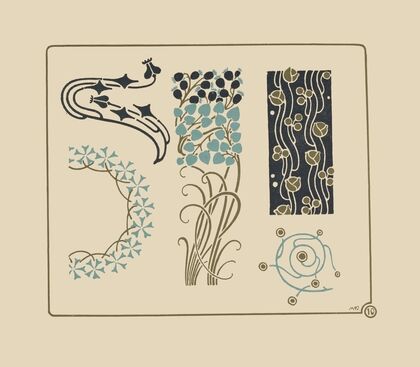 Abstract design based on tiny leaves on stems. (1900)