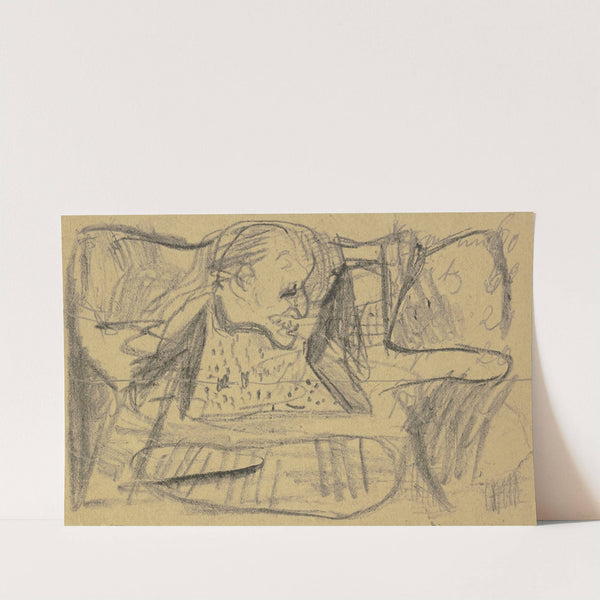 Abstrakte Krakelzeichnung auf zwei Seiten einer Feldpostkarte; Ein Männerkopf (1916) by Max Beckmann