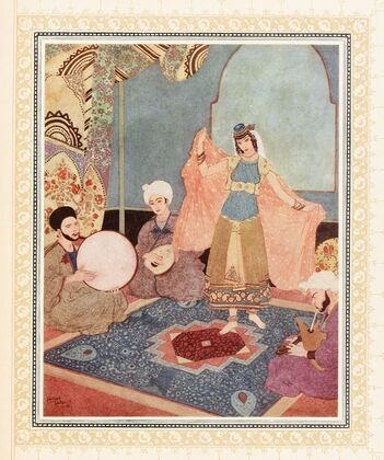 Abu-l-Hasan entertains the strangers with dancing and music