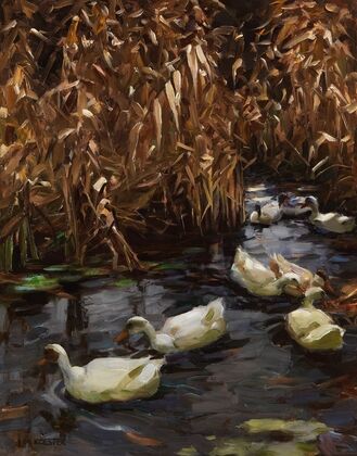 Acht Enten im Herbstschilf