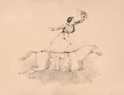 Adolphe Franconi standing on the back of a horse (1820-1827)