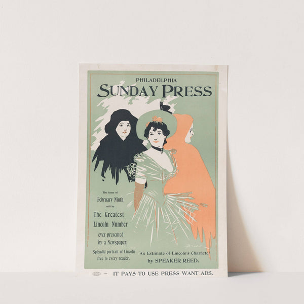 Advertisement for Philadelphia Sunday Press; Ferbuary 9, 1896 by George Reiter Brill