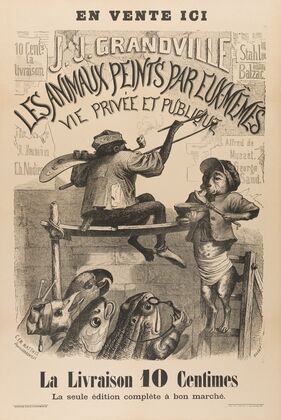 Affiche de libraire pour les Scènes de la Vie privée et publique des animaux, publiées chezHetzel et Paulin (1840-1842)