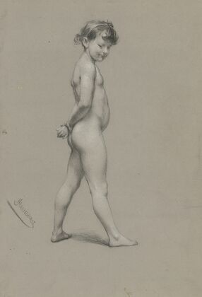 Akt nach einem kleinem Mädchen, in ganzer Figur nach rechts