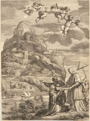 Alexander the Great Carved Into Mount Athos (Nomen idem, at maior virtus, facit ausibus artem) (1666)