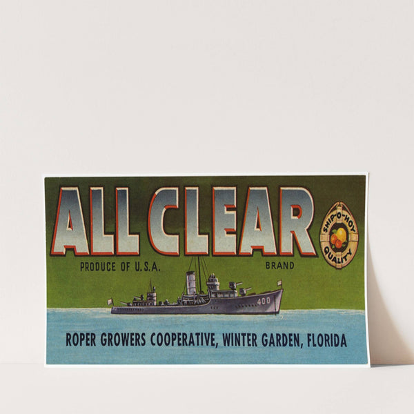 All Clear Brand Citrus Label (1930-1950)