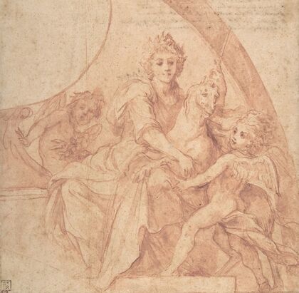Allegorical Figure of Purity with a Unicorn and Two Putti (1642)