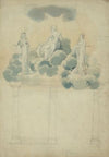 Allegorical scene of female figures in clouds atop columns