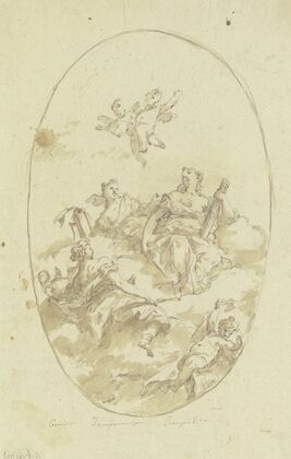 Allegorische Figurengruppe auf Wolken (Concordia, Temperanza und Tranquilità)
