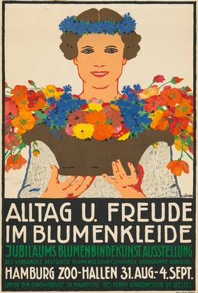 Alltag und Freude im Blumenkleide Jubiläums Blumenbindekunstausstellung. Ausstellung Hamburg Zoo-Hallen (1914) — size preview
