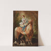 Amazone blonde regardant deux chiens et un cheval Alezan Clair by Alfred De Dreux