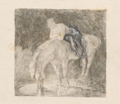 Amazone ihr Pferd tränkend (circa 1885)