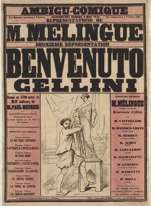 Ambigu-Comique… Aujourd’hui samedi 8 mai 1858, représentations de M. Melingue. Deuxième représentation Benvenuto Cellini (1858)
