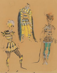 Amphitryon – maquette de costume – trois costumes masculins jaune et gris (1947)
