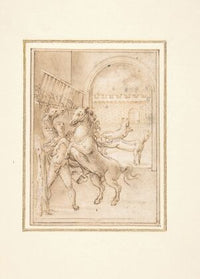 An Allegory; Male Nude in a Stable with Four Wild Horses