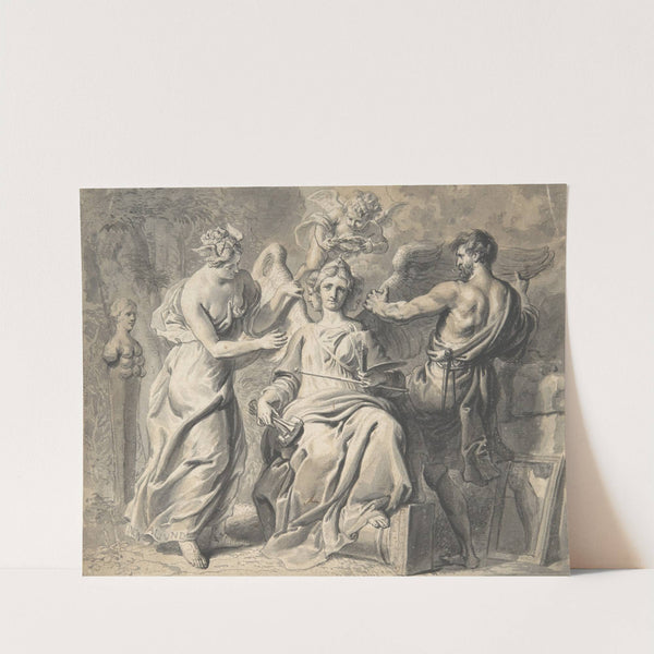 An Allegory of the Arts with Isis and Geometry Attending the Three-headed Figure of Painting and Sculpture, a Putto Crowning her with Laurels (17th century) by Erasmus Quellinus